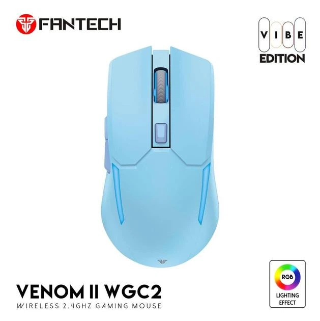 Беспроводная игровая мышь Fantech WGC2 Venom II Vibe, RGB, 800-4000DPI, 2.4GHz, 300mAh, 720h, Голубой - Фото 3 Беспроводная игровая мышь Fantech WGC2 Venom II Vibe, RGB, 800-4000DPI, 2.4GHz, 300mAh, 720h, Голубой - изображение 3