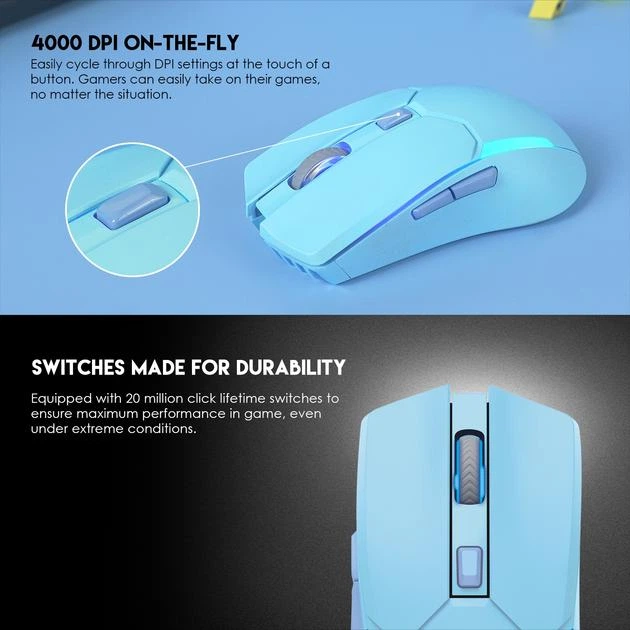 Беспроводная игровая мышь Fantech WGC2 Venom II Vibe, RGB, 800-4000DPI, 2.4GHz, 300mAh, 720h, Голубой - Фото 4 Беспроводная игровая мышь Fantech WGC2 Venom II Vibe, RGB, 800-4000DPI, 2.4GHz, 300mAh, 720h, Голубой - изображение 4
