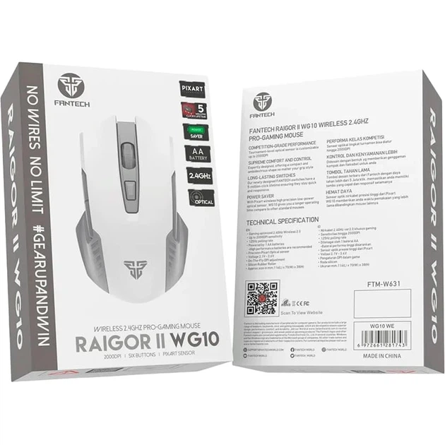 Бездротова ігрова миша Fantech WG10 Raigor II, 800-2000DPI, 2.4GHz, 1xAA, Білий - Фото 8 Бездротова ігрова миша Fantech WG10 Raigor II, 800-2000DPI, 2.4GHz, 1xAA, Білий - зображення 8