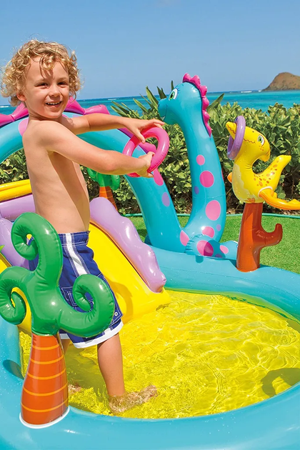 Водяний надувний ігровий центр Intex Dinoland з надувною гіркою 57135 333 x 229 x 112 см (6941057402505) - зображення 17