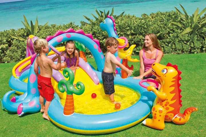 Водяний надувний ігровий центр Intex Dinoland з надувною гіркою 57135 333 x 229 x 112 см (6941057402505) - зображення 19