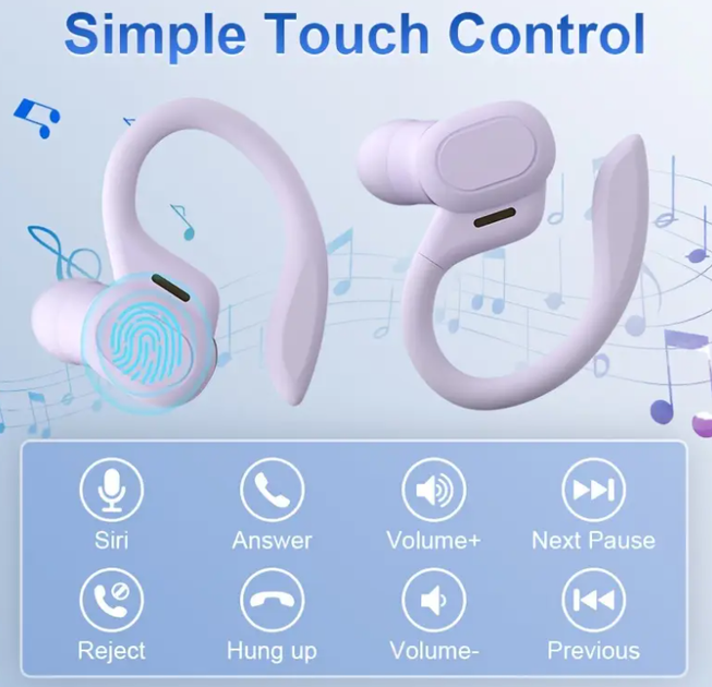 Вакуумные bluetooth наушники Ture TWS для спорта Фиолетовые - изображение 4