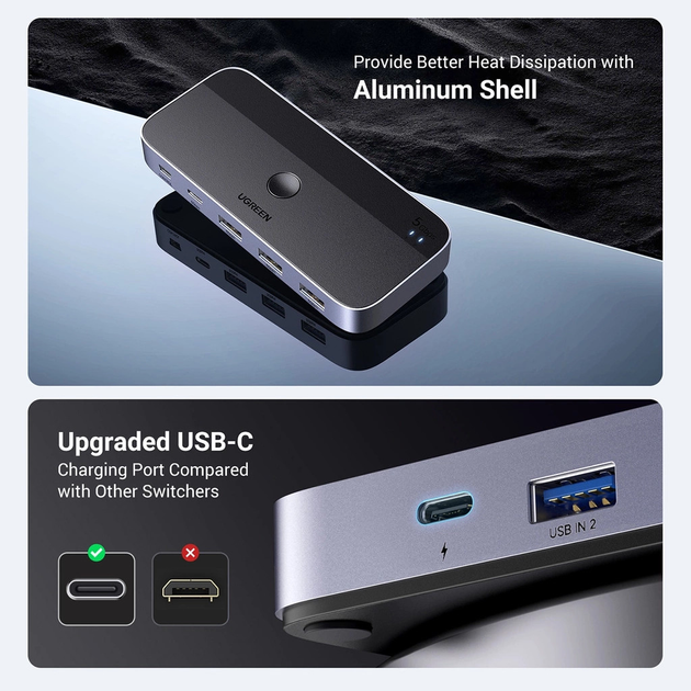 Przełącznik USB Ugreen USB 3.0 CM662 2in4 out Black (6941876217052) - obraz 6
