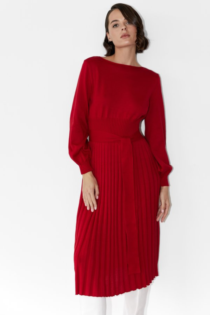 Сукня (червона трикотажна сукня міді з плісованим низом) Gepur 45842 4XL-6XL Червона - зображення 2