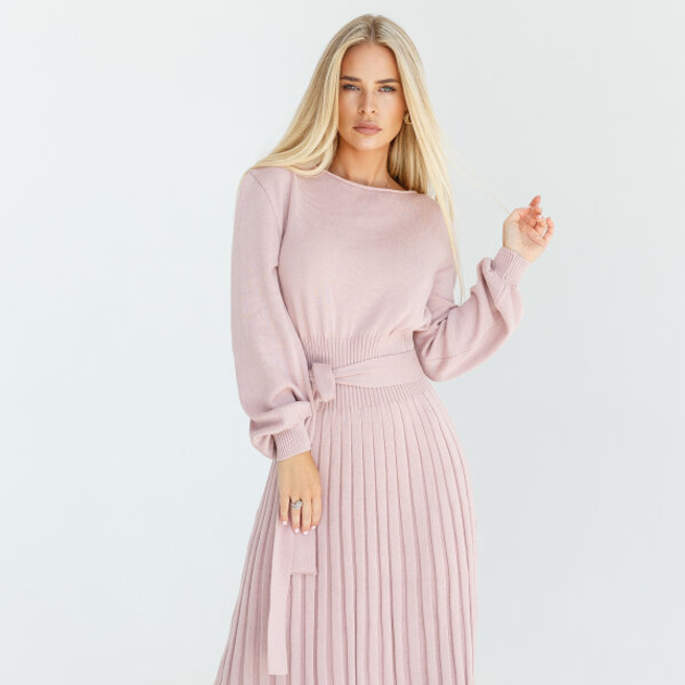 Сукня (пудрова трикотажна сукня міді з плісованим низом) Gepur 35995 4XL-6XL Рожева - зображення 1