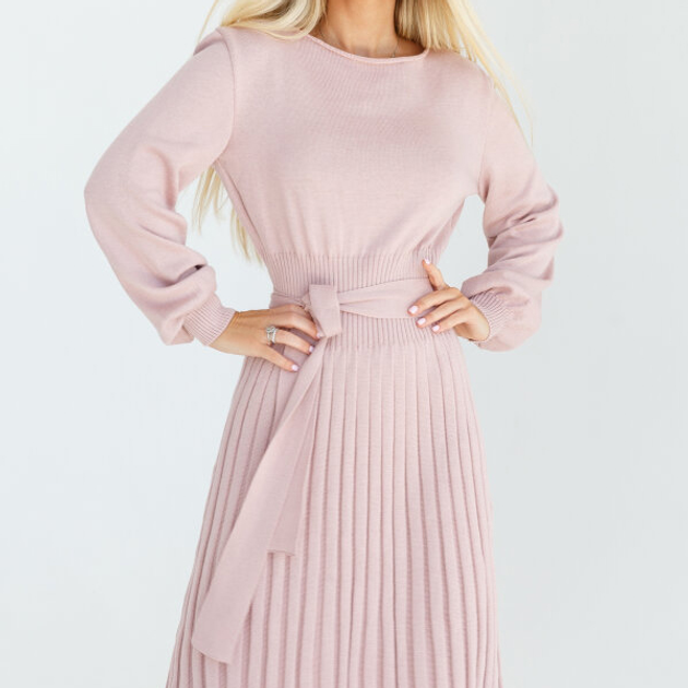Сукня (пудрова трикотажна сукня міді з плісованим низом) Gepur 35995 4XL-6XL Рожева - зображення 2