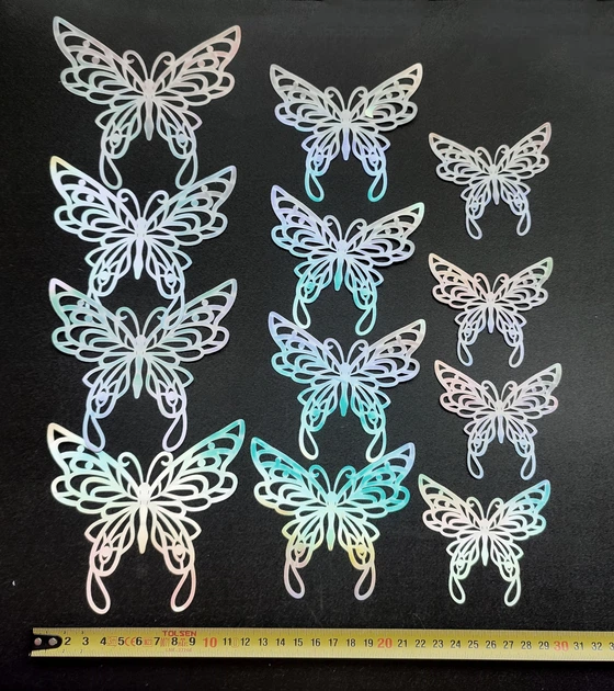 3D наклейки бабочки серебро 12штук набор JJ319-E Colorul - изображение 2