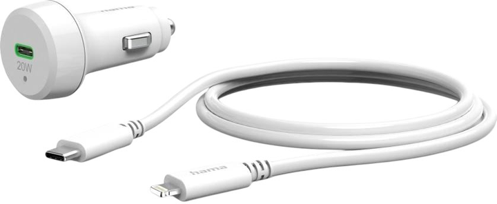 Автомобільний зарядний пристрій Hama PD USB-C + кабель Lightning 20W White (4047443487384) - зображення 3