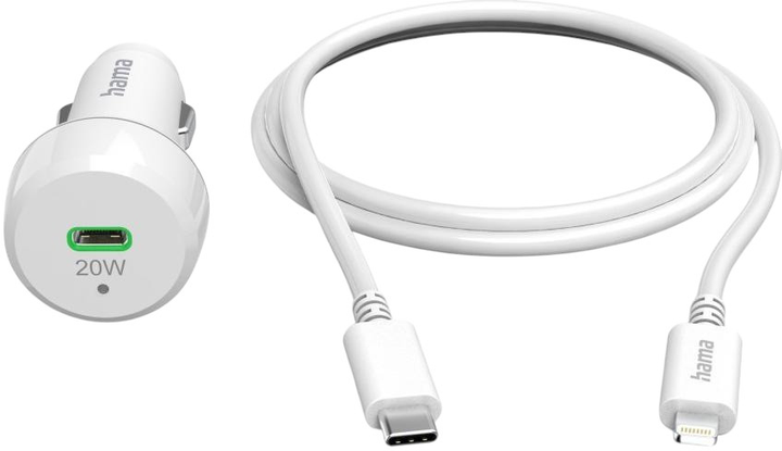 Автомобільний зарядний пристрій Hama PD USB-C + кабель Lightning 20W White (4047443487384) - зображення 5