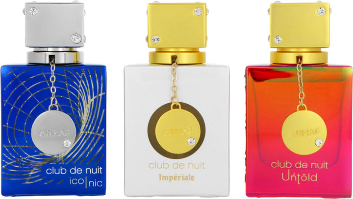 Zestaw prezentowy unisex Armaf Club de Nuit Woda perfumowana Untold 30 ml + Woda perfumowana Blue Iconic 30 ml + Woda perfumowana White Imperiale 30 ml (6294015175240) - obraz 3