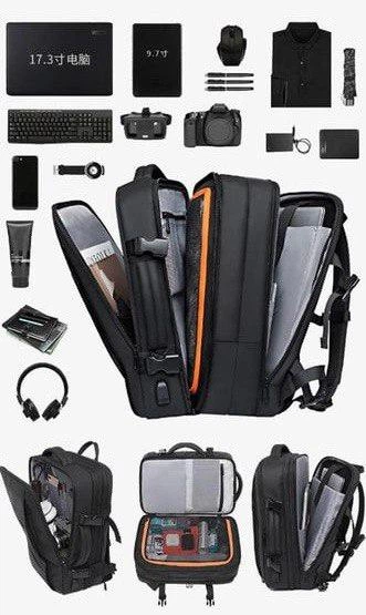 Дорожный рюкзак Bange BG-1908D с USB портом сумка для путешествий расширяется до 45L водоотталкивающая ткань Сумка-рюкзак для ноутбука на 17.3" Black - Фото 5 Дорожный рюкзак Bange BG-1908D с USB портом сумка для путешествий расширяется до 45L водоотталкивающая ткань Сумка-рюкзак для ноутбука на 17.3" Black - изображение 5