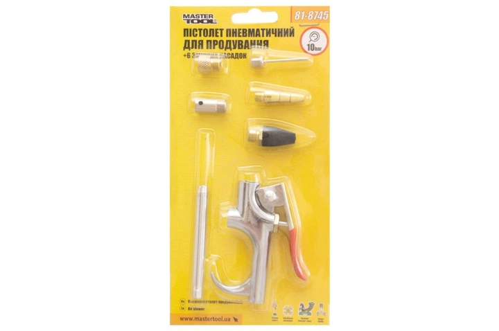 Пневмопистолет для продувки Mastertool 6 насадок (81-8745) - Фото 6 Пневмопистолет для продувки Mastertool 6 насадок (81-8745) - изображение 6