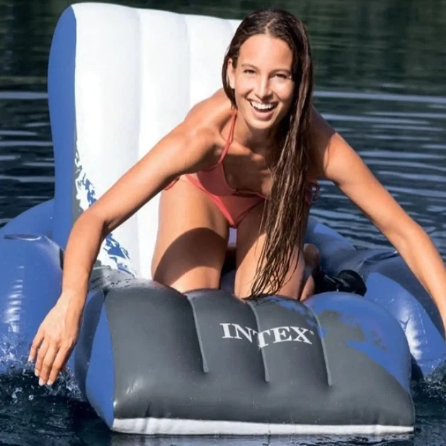 Надувное кресло-шезлонг с подлокотником для пляжа 180 x 135 х 60 см Intex 58868 Синий - изображение 7