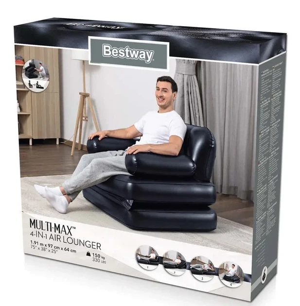 Односпальное надувное кресло-трансформер 5 в 1 191 x 97 x 64 см Bestway 75114 Черный - изображение 10