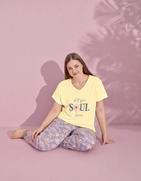Жіночий домашній комплект батал "Soul shine" 5XL жовта PM32044 - Фото 3 Жіночий домашній комплект батал "Soul shine" 5XL жовта PM32044 - зображення 3