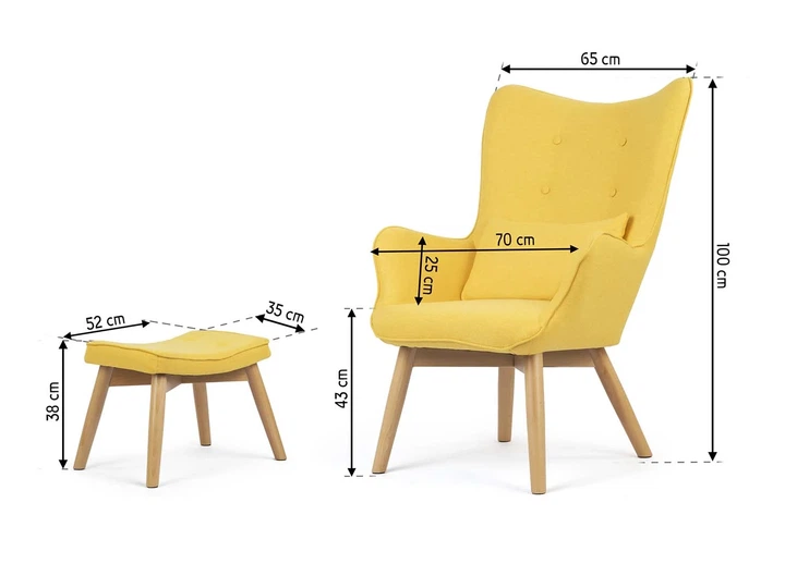 Fotel uszak Sofotel Norse 2043 z podnóżkiem Żółty (5902854518975) - obraz 4