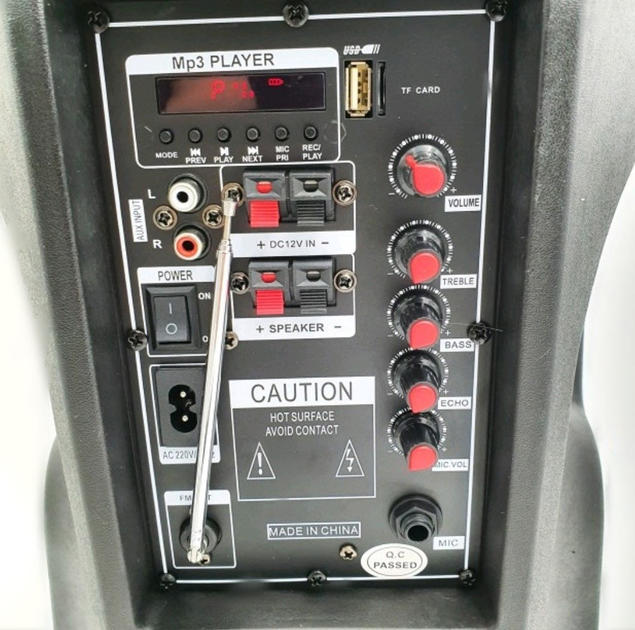 Акустична система BT100D з MP3-USB/ SD/ FM радіо/ Bluetooth/ Акумулятор/ радіомікрофон - зображення 4