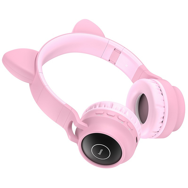 Наушники кошачьи ушки HOCO W27 Cat Ear Bluetooth с RGB подсветкой, микрофоном и MicroSD Розовые с серым - изображение 3