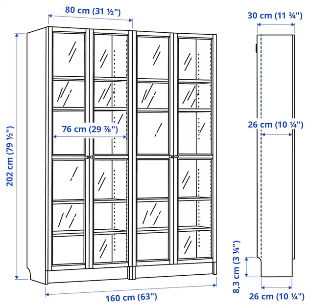Книжный шкаф со стеклянными дверями BILLY/OXBERG 160x30x202 см IKEA 394.835.30 орех - изображение 8