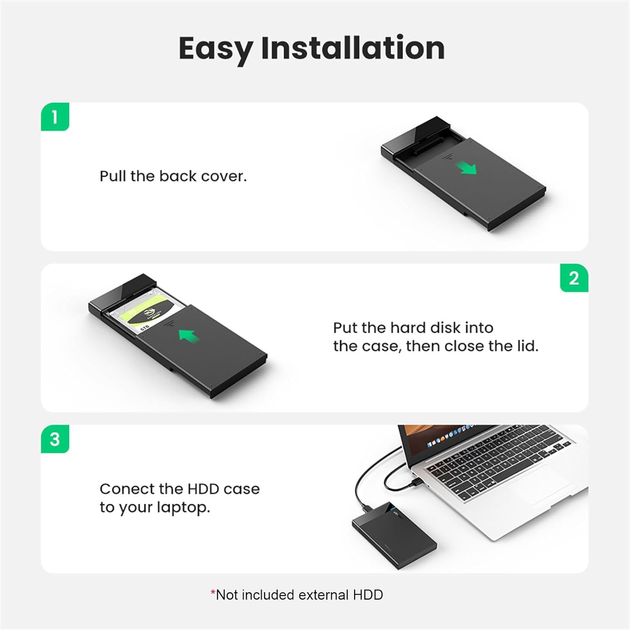Зовнішня кишеня Ugreen USB 3.0 SATA III Hard Drive Enclosure Black (6957303838486) - зображення 9