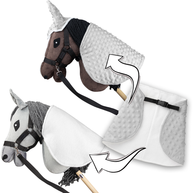 Аксесуари для коней Hobby Horse Skippi Двостороння попона та навушники Grey (5906361450315) - зображення 4