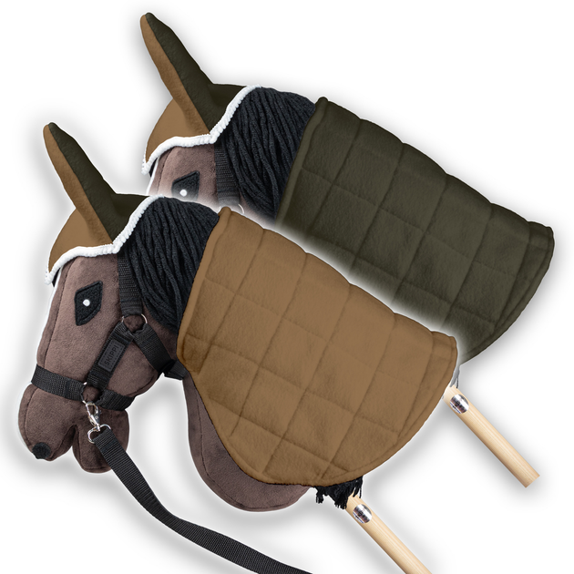 Аксесуари для коней Hobby Horse Skippi Двостороння попона та навушники Бежевий та оливковий (5906361451220) - зображення 3