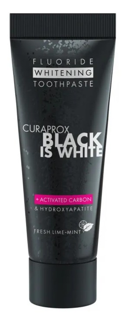 Зубна паста Curaprox Black is White міні-версія з активованим вугіллям (чорна паста) 10 мл., RDA-50 - зображення 1