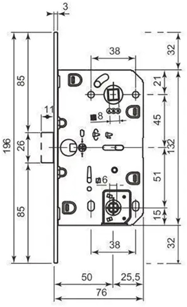 Замок врізний AGB Polaris WC18/96/50 Матова латунь (B06102.50.23) - зображення 2