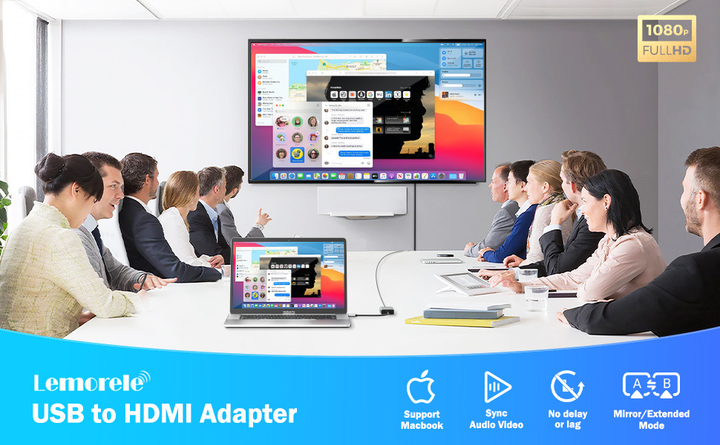 Адаптер USB-HDMI Lemorele LC06 1080P (USB 3.0 Male to HDMI Female), зовнішня відеокарта для підключення додаткового монітора - зображення 2