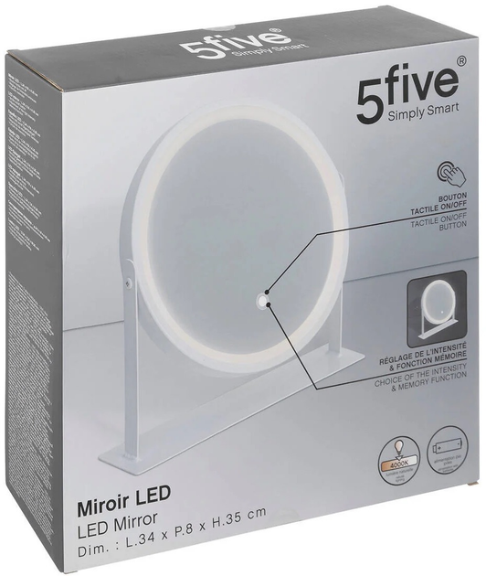 Lusterko kosmetyczne 5five Simply Smart z podświetleniem LED Ø 34 cm (3560232764615) - obraz 5