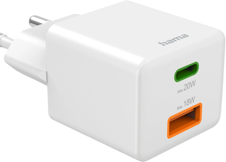 Зарядний пристрій Hama Mini GaN PD/QC 1 x USB-C, 1 x USB-A 20W White (4047443516503) - зображення 3