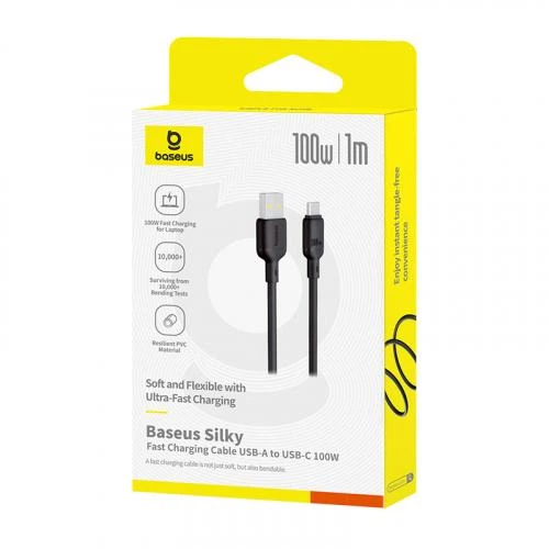 Кабель Baseus Silky Series USB to Type-C 100W 1m Black - Фото 5 Кабель Baseus Silky Series USB to Type-C 100W 1m Black - изображение 5