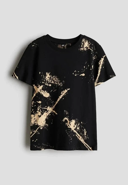 Футболка чорна Мармур H&M 134-140см (400010376) - Фото 1 Футболка чорна Мармур H&M 134-140см (400010376) - зображення 1