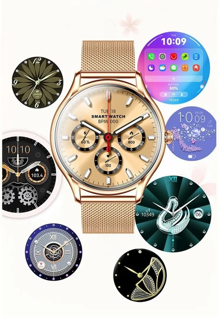 Смарт-часы женские VALDUS VL55 Pro Gold (разговор, тонометр, пульсоксиметр) Amoled экран, 2 ремешка - изображение 3
