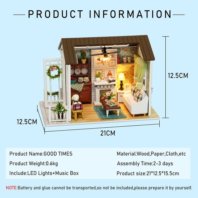 3D Румбокс конструктор кукольный дом Гостиная с верандой и камином DIY Cute Room 8008-D - Фото 9 3D Румбокс конструктор кукольный дом Гостиная с верандой и камином DIY Cute Room 8008-D - изображение 9