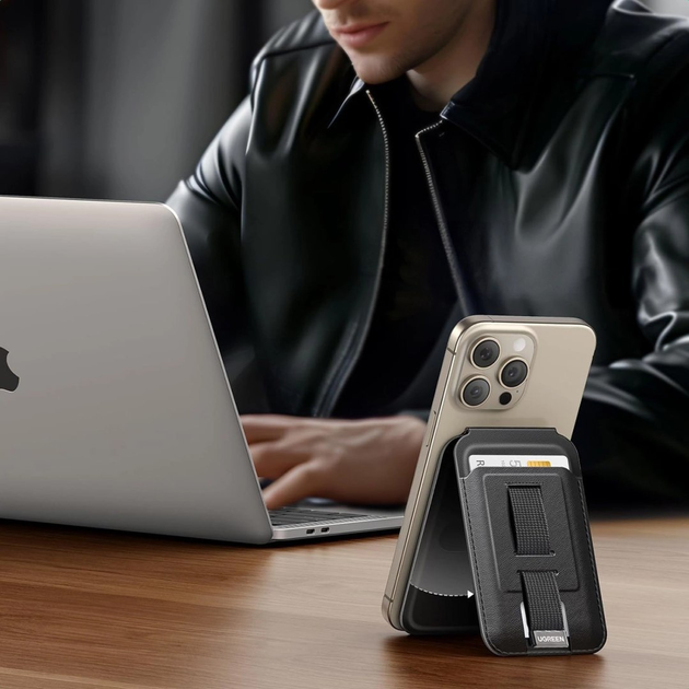 Etui z kieszenią Ugreen Magnetic Wallet 45166 MagSafe with Stand and Holder Black (6941876241668) - obraz 7
