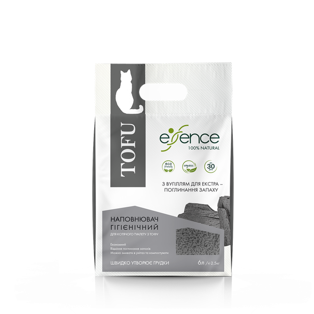 Наповнювач SD Essence для котячого туалету Essence з тофу, з вугіллям, 6 л (1111169979) - изображение 3