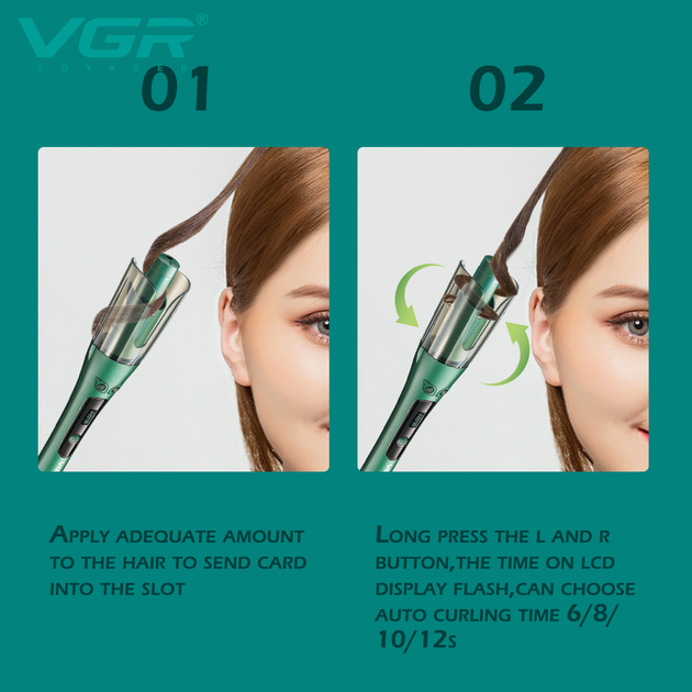 Стайлер-плойка для автоматичної завивки волосся VGR V-583 LCD display/Green (00000009031) - зображення 6
