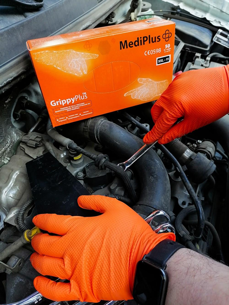 Рукавички міцні нітрилові MediPlus GrippyPlus Orange 9г M Помаранчеві 50 шт (00-00000339) - изображение 4