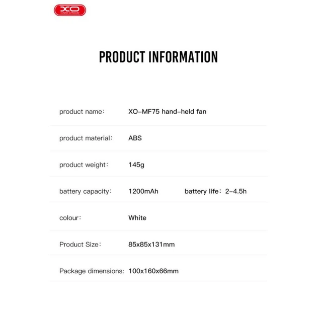 Вентилятор портативный XO MF75 1200mAh 3in1 (подвесной, ручной, настольный) с аккумулятором White - изображение 6