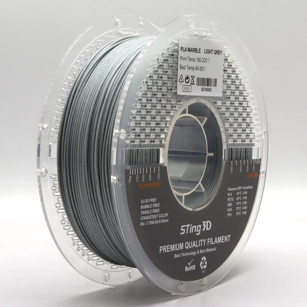 Пластик для 3d друку Sting 3D PLA Marble Світло-сірий 1кг - зображення 2