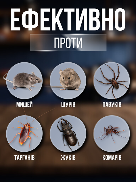 Відлякувач мишей комах тарганів гризунів електромагнітний проти бліх клопів комарів в квартирі прилад апарат пристрій для відлякування в будинку розетку електронний мишачий безшумний RIDDEX ТБ0309 - Фото 4 Відлякувач мишей комах тарганів гризунів електромагнітний проти бліх клопів комарів в квартирі прилад апарат пристрій для відлякування в будинку розетку електронний мишачий безшумний RIDDEX ТБ0309 - зображення 4