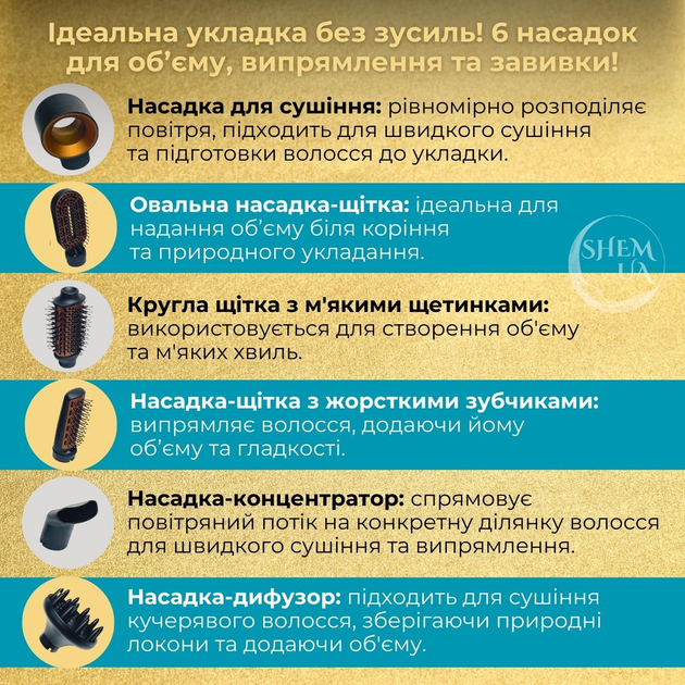 Фен-стайлер для волос 6в1 VGR 1000 Вт, мультистайлер с 6 насадками для укладки и сушки волос, многофункциональный стайлер фен-щетка с керамическим покрытием и холодным обдувом Черный GVP-914 - изображение 2