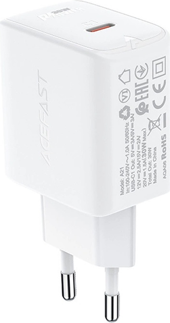 Ładowarka sieciowa Acefast GaN A21 QC 3.0 30W USB Type-C White (6974316281139) - obraz 3