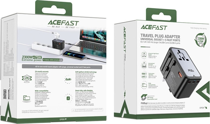 Ładowarka sieciowa podróżna Acefast Z1 3 x USB-C 2 x USB-A 75 W US/EU/UK/AU Black (6974316282495) - obraz 11