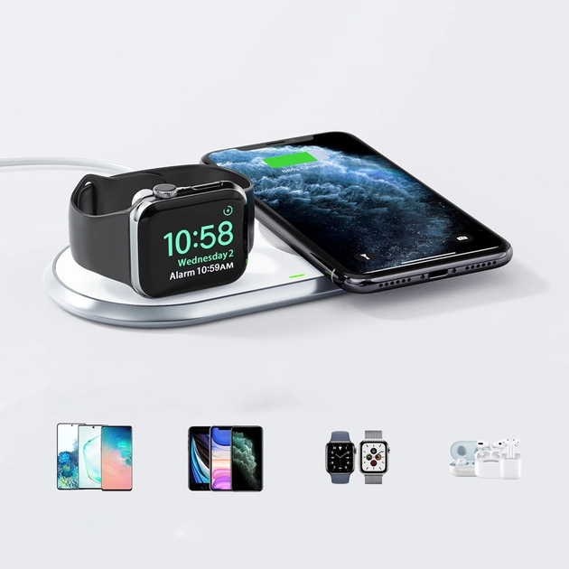 Ładowarka bezprzewodowa CHOETECH T317 Qi 2 w 1 do smartfonów i Apple Watch White (6971824974799) - obraz 3