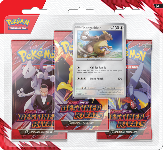 Dodatek Pokémon TCG: Scarlet & Violet - Destined Rivals - 3-Pack Blister - Zebstrika/Kangaskhan Box 12 szt (0196214111332) - obraz 3