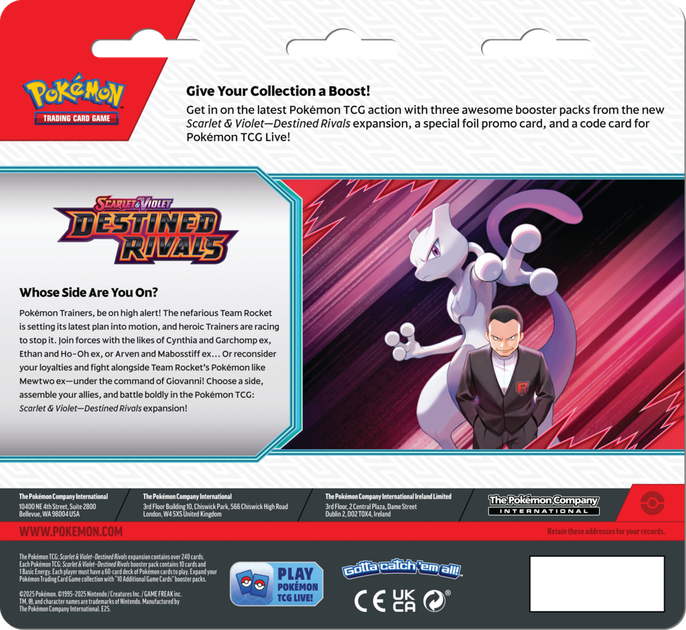 Dodatek Pokémon TCG: Scarlet & Violet - Destined Rivals - 3-Pack Blister - Zebstrika/Kangaskhan Box 12 szt (0196214111332) - obraz 4