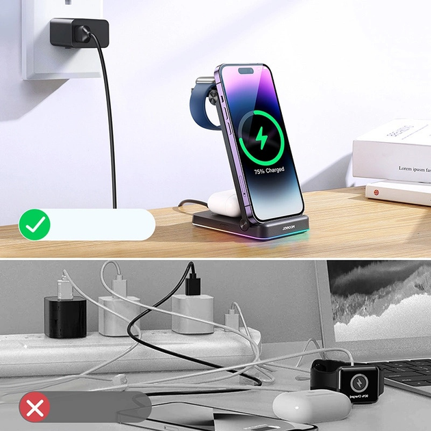 Bezprzewodowa stacja ładowania JOYROOM 15 W do iPhone, Apple Watch i Apple AirPods Black (JR-WQN01) - obraz 8