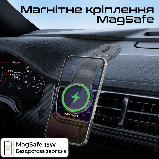 Бездротовий зарядний пристрій Promate Laxmount-15W MagSafe Black (laxmount-15w) - зображення 2